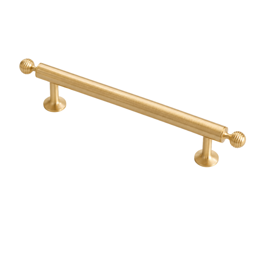 Möbelgriff Gold in Messingoptik, Lochabstand 192 mm, Länge 24,8 cm, auf weißem Hintergrund