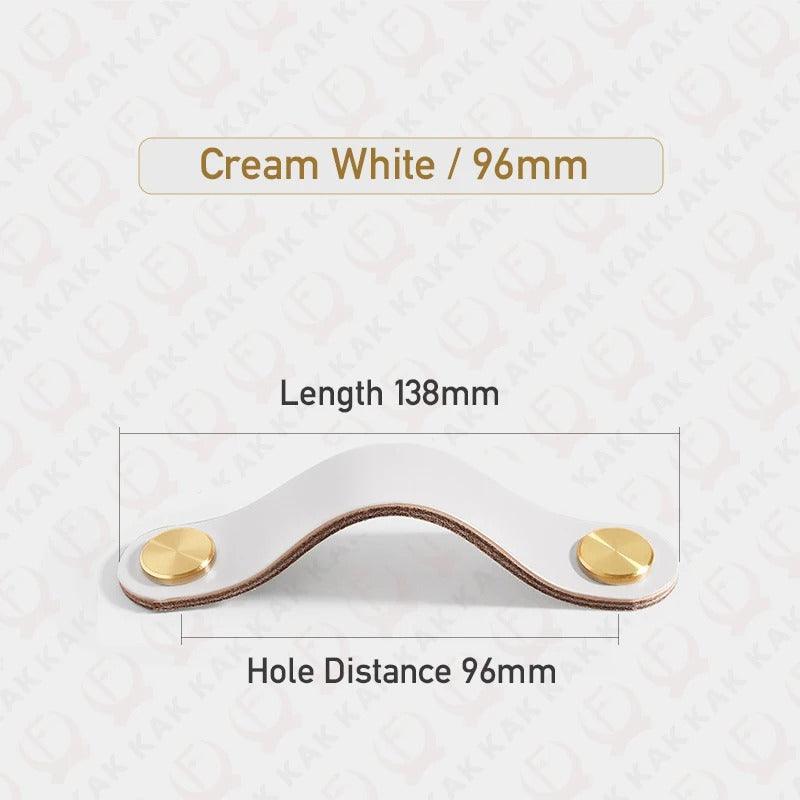 Möbelgriff in Lederoptik in Cremeweiß mit Lochabstand 96 mm, Länge 13,8 cm