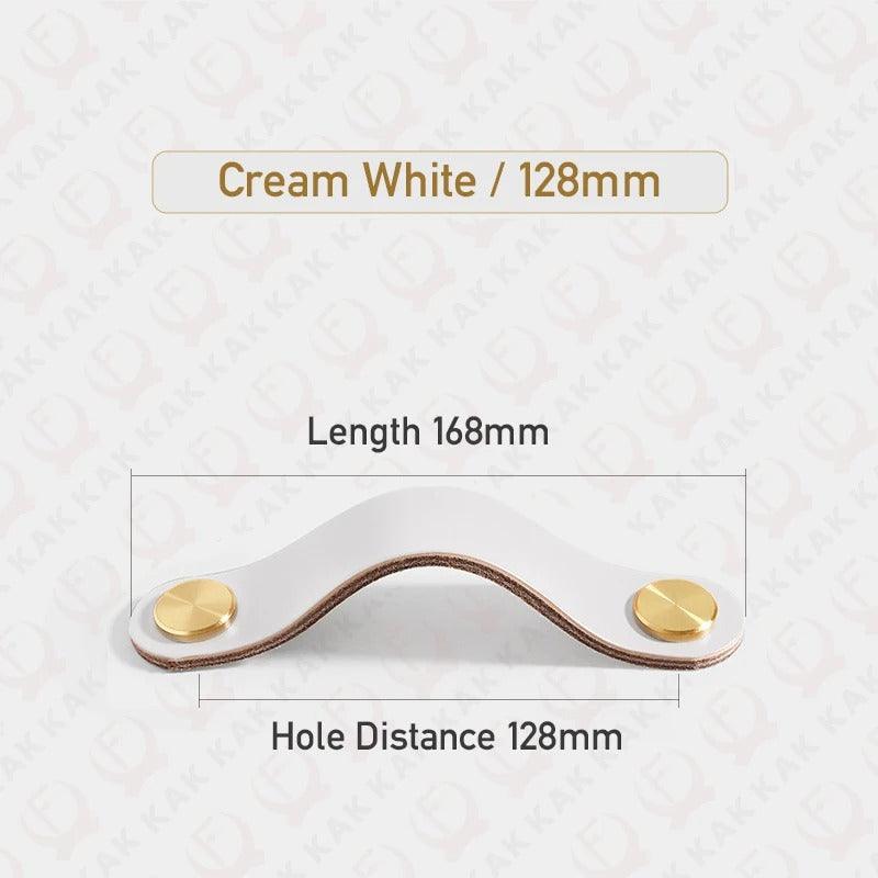 Möbelgriff in Lederoptik in Cremeweiß mit Lochabstand 128 mm, Länge 16,8 cm