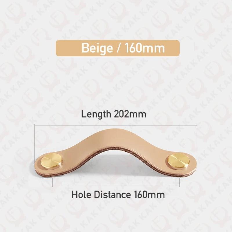 Möbelgriff in Lederoptik in Beige mit Lochabstand 160 mm, Länge 20,2 cm