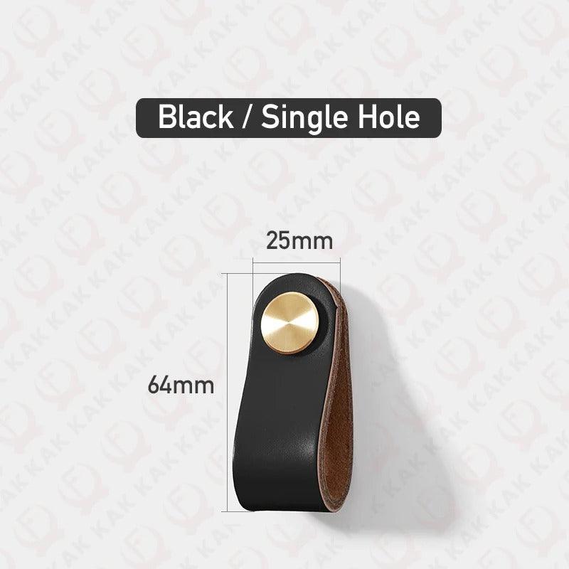 Einlochgriff in Lederoptik in Schwarz, 6,4 cm hoch und 2,5 cm breit