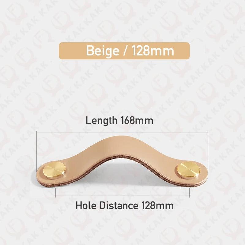 Möbelgriff in Lederoptik in Beige mit Lochabstand 128 mm, Länge 16,8 cm