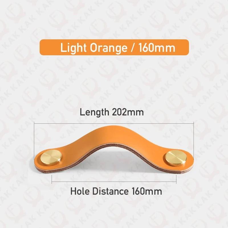 Möbelgriff in Lederoptik in Hellorange mit Lochabstand 160 mm, Länge 20,2 cm