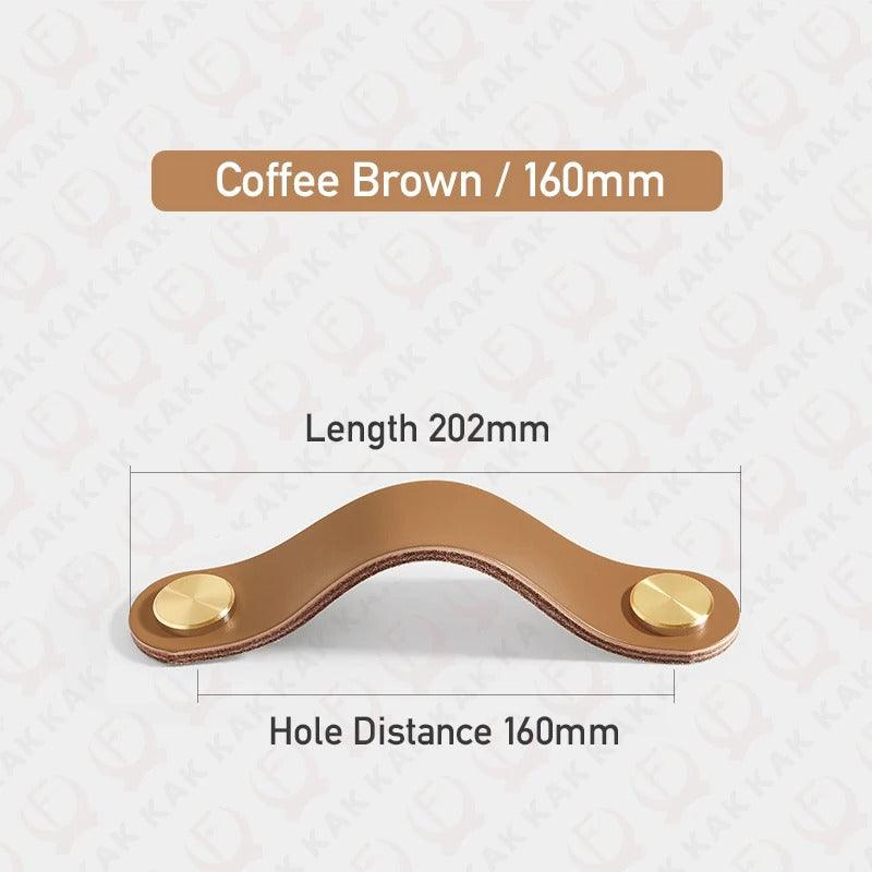Möbelgriff in Lederoptik in Hellbraun mit Lochabstand 160 mm, Länge 20,2 cm