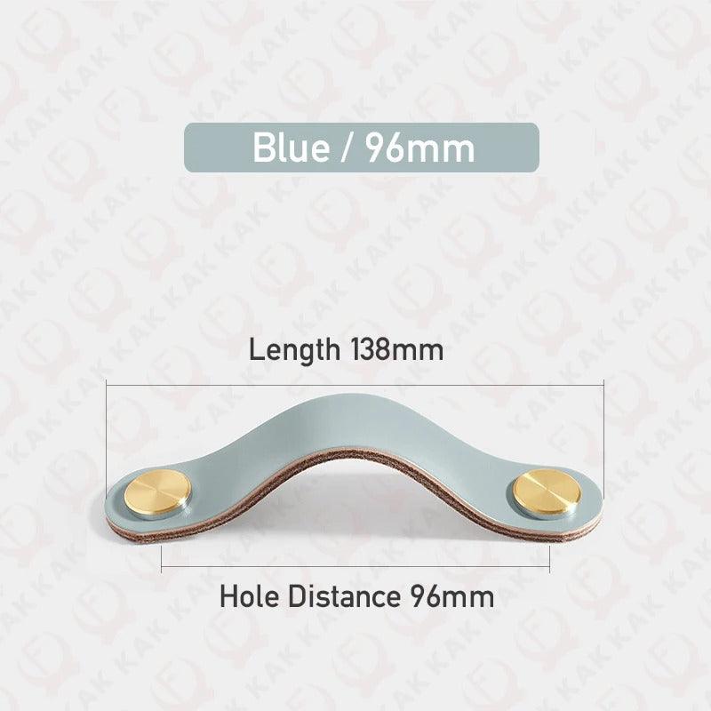 Möbelgriff in Lederoptik in Hellblau mit Lochabstand 96 mm, Länge 13,8 cm