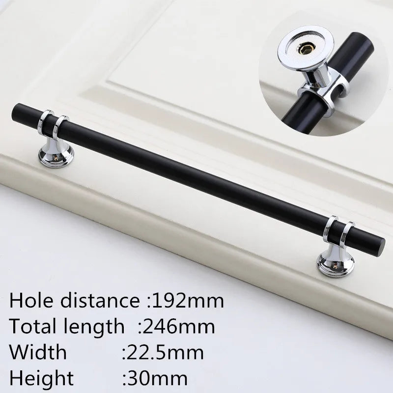 Möbelgriff Schwarz-Silber, Lochabstand 192 mm, Lieferantenfoto mit Maßangaben