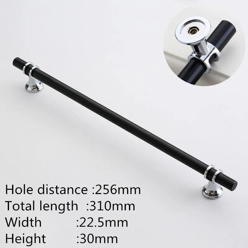 Möbelgriff Schwarz-Silber, Lochabstand 256 mm, Lieferantenfoto mit Maßangaben