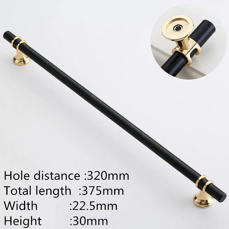 Möbelgriff Schwarz-Gold, Lochabstand 320 mm, Lieferantenfoto mit Maßangaben