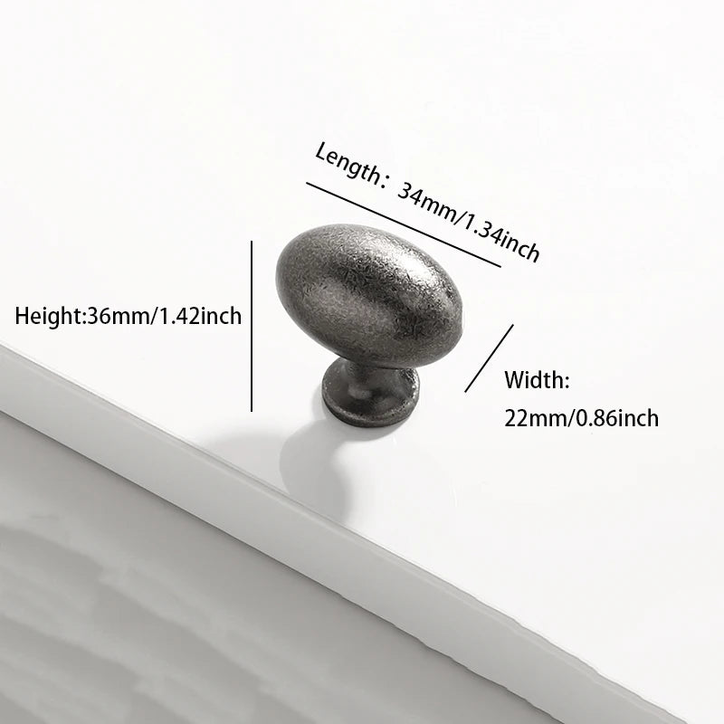Maßbild ovaler Möbelknopf in Antiknickel, 34 x 22 mm, Höhe 36 mm