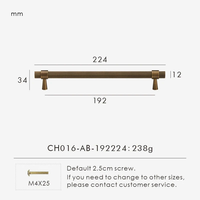 Maßzeichnung Möbelgriff mit Lochabstand 192 mm, Länge 22,4 cm, Höhe 3,4 cm
