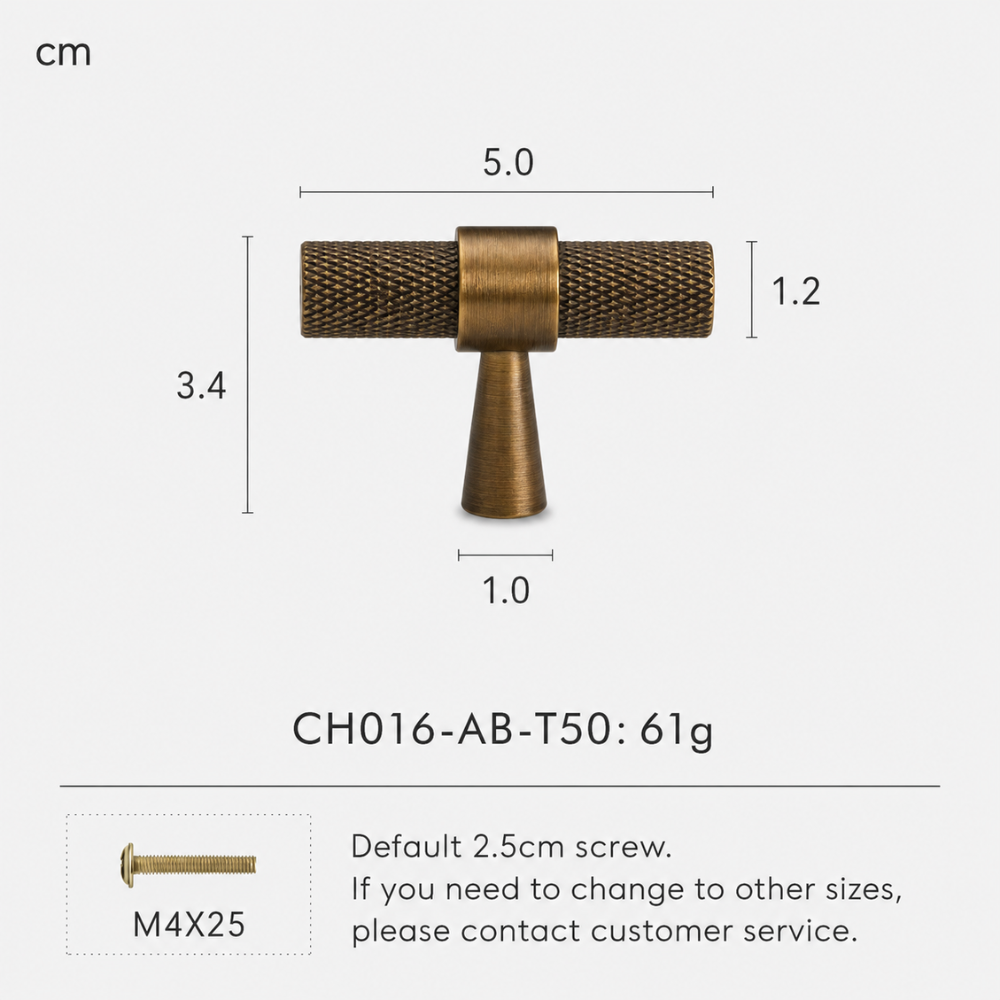 T-Knopf mit Rändelung in Antikbronze-Optik, 5 cm breit und 3,4 cm hoch