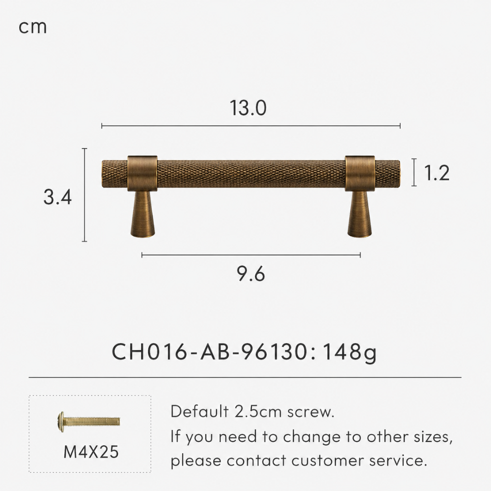 Rändelgriff in Antikbronze-Optik mit Lochabstand 9,6 cm und Länge 13 cm