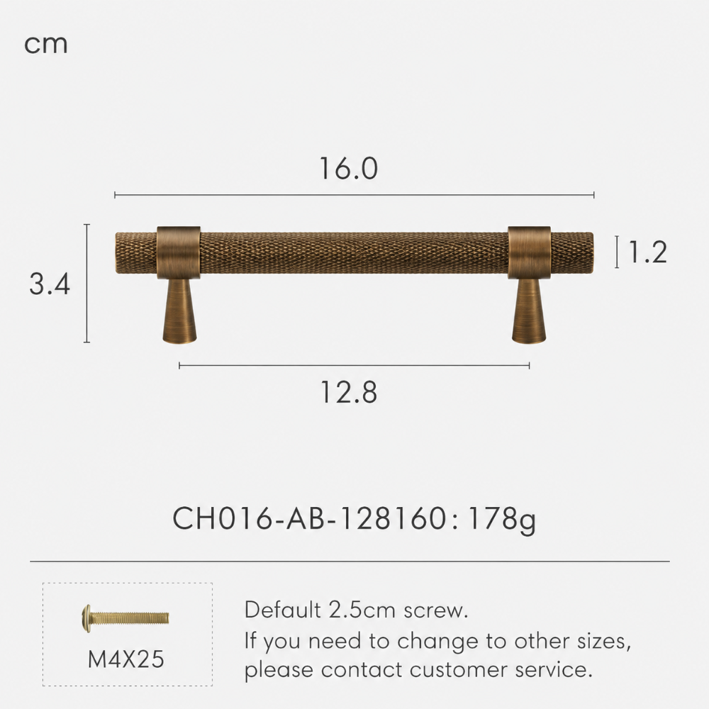 Rändelgriff in Antikbronze-Optik mit Lochabstand 12,8 cm und Länge 16 cm