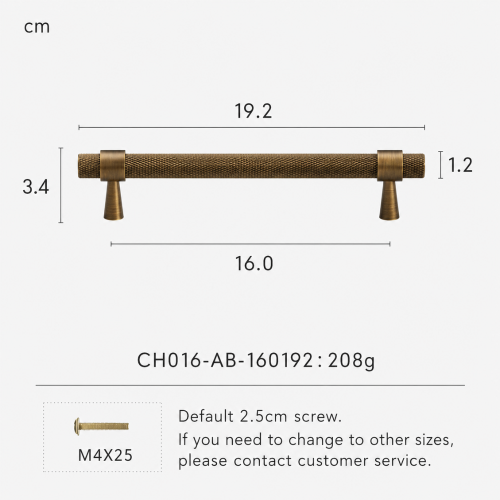 Rändelgriff in Antikbronze-Optik mit Lochabstand 16 cm und Länge 19,2 cm