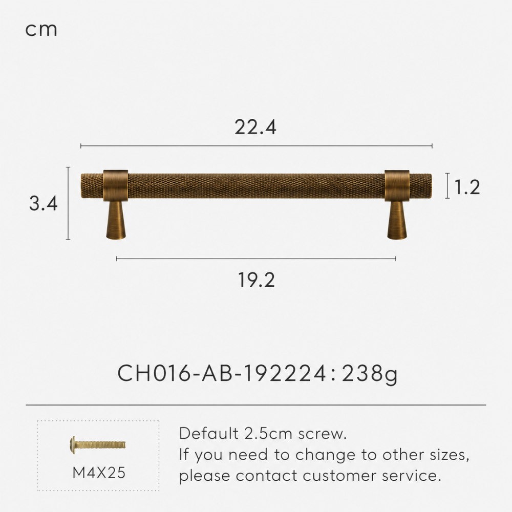 Rändelgriff in Antikbronze-Optik mit Lochabstand 19,2 cm und Länge 22,4 cm