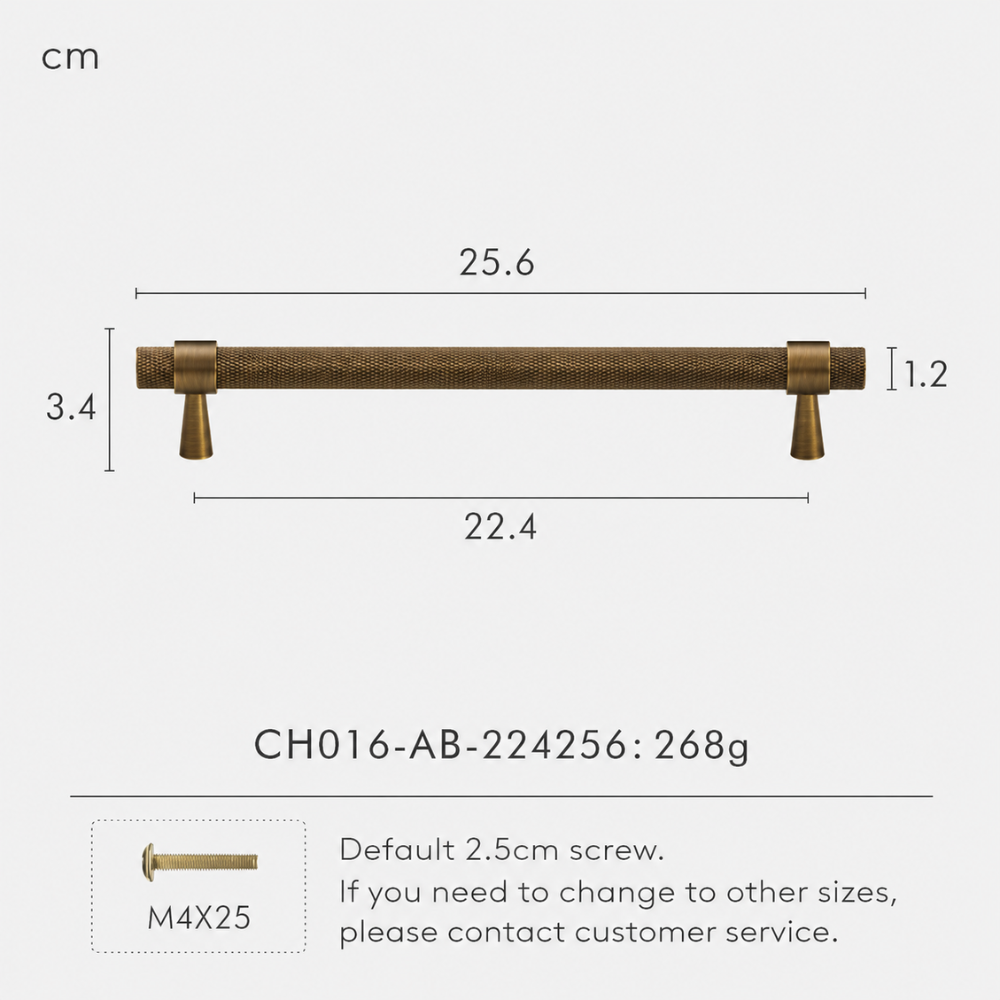 Rändelgriff in Antikbronze-Optik mit Lochabstand 22,4 cm und Länge 25,6 cm