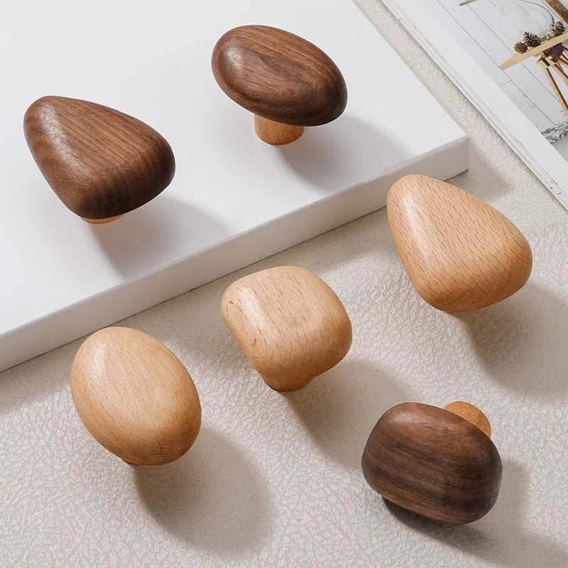 Set aus Möbelknöpfen Holz in Buche und Nussbaum