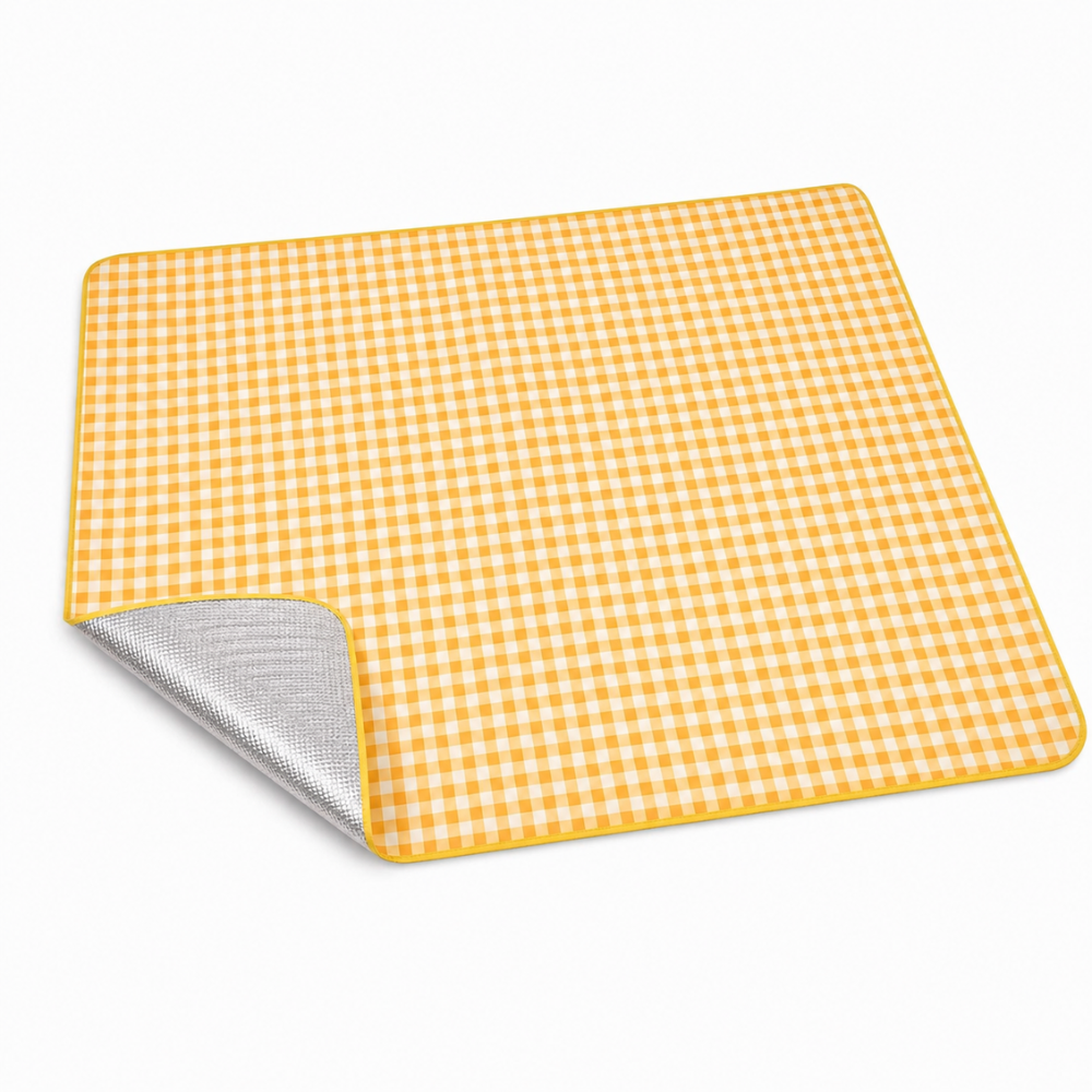 Gelb-weiße wasserdichte Picknickdecke, faltbare Outdoor Campingmatte mit isolierender Unterseite