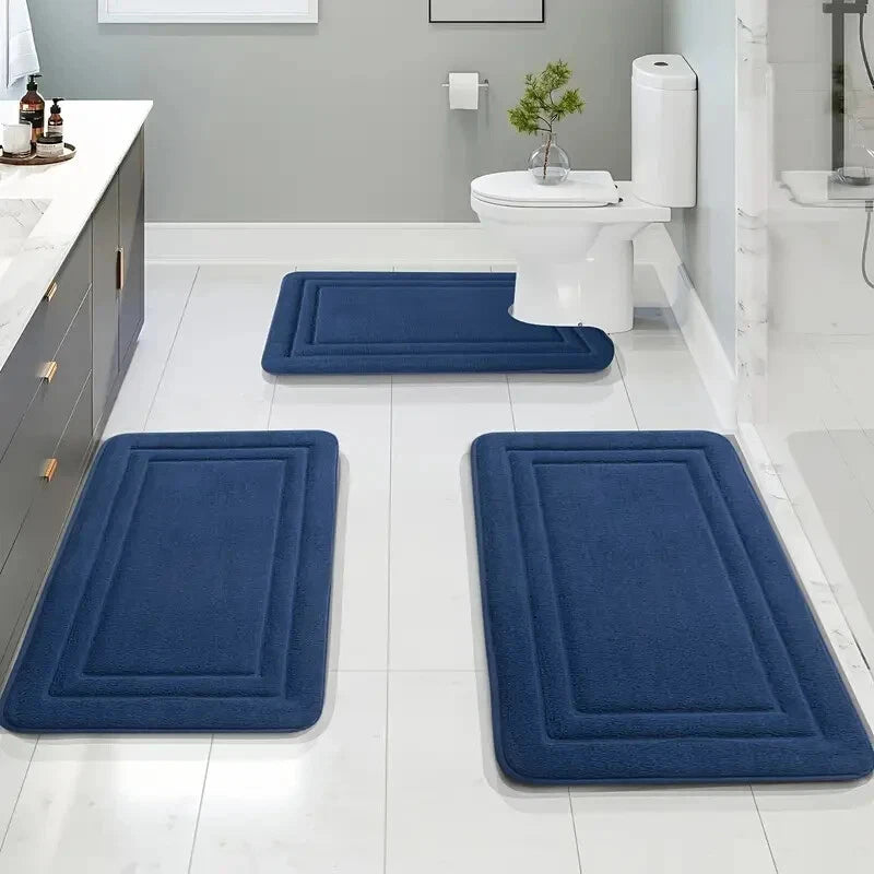 Luxuriöses Memory Foam Badematten-Set 3-teilig - Rutschfestes, Saugfähiges Design in Elegantem Grau für Badezimmer