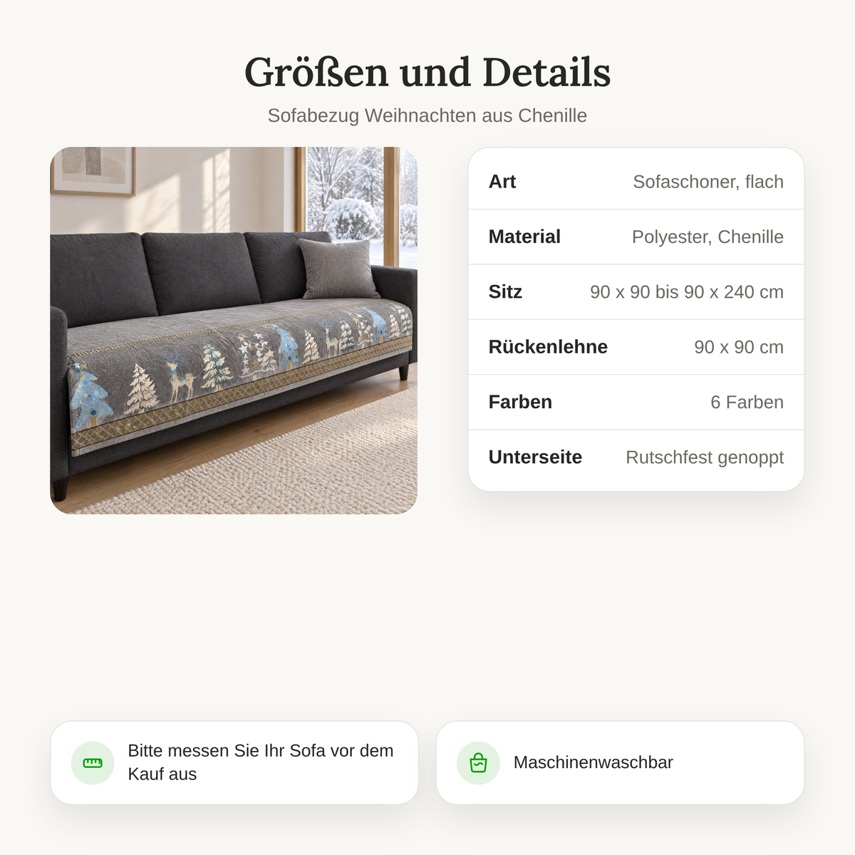 Größen des Sofabezugs Weihnachten: 90 x 90 bis 90 x 240 cm, Rückenlehne 90 x 90 cm, Polyester-Chenille