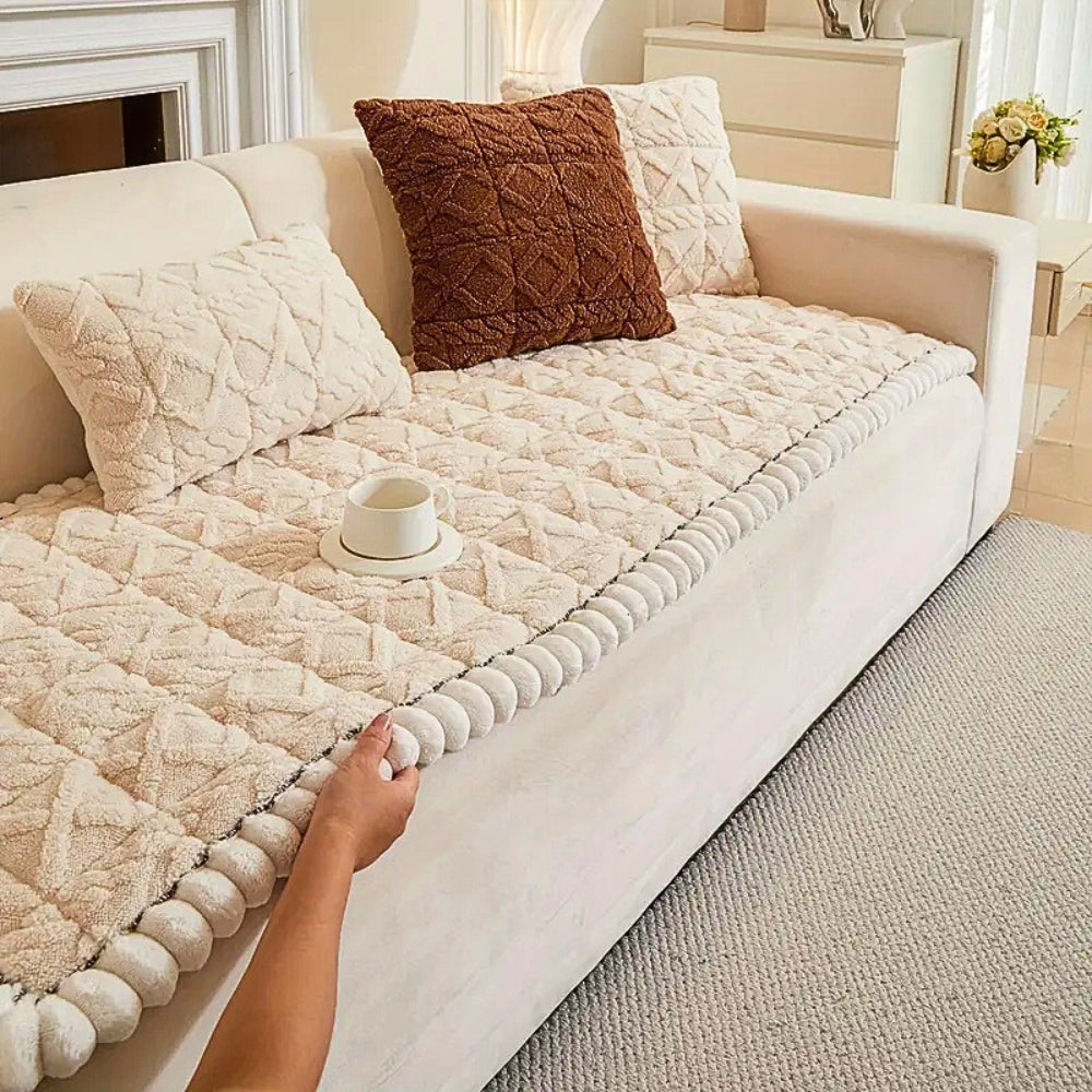 Plüsch Sofa Sitzauflage Rutschfest – Warmer Sofaschoner mit Strukturmuster für Couch, Sofa & Wohnzimmer