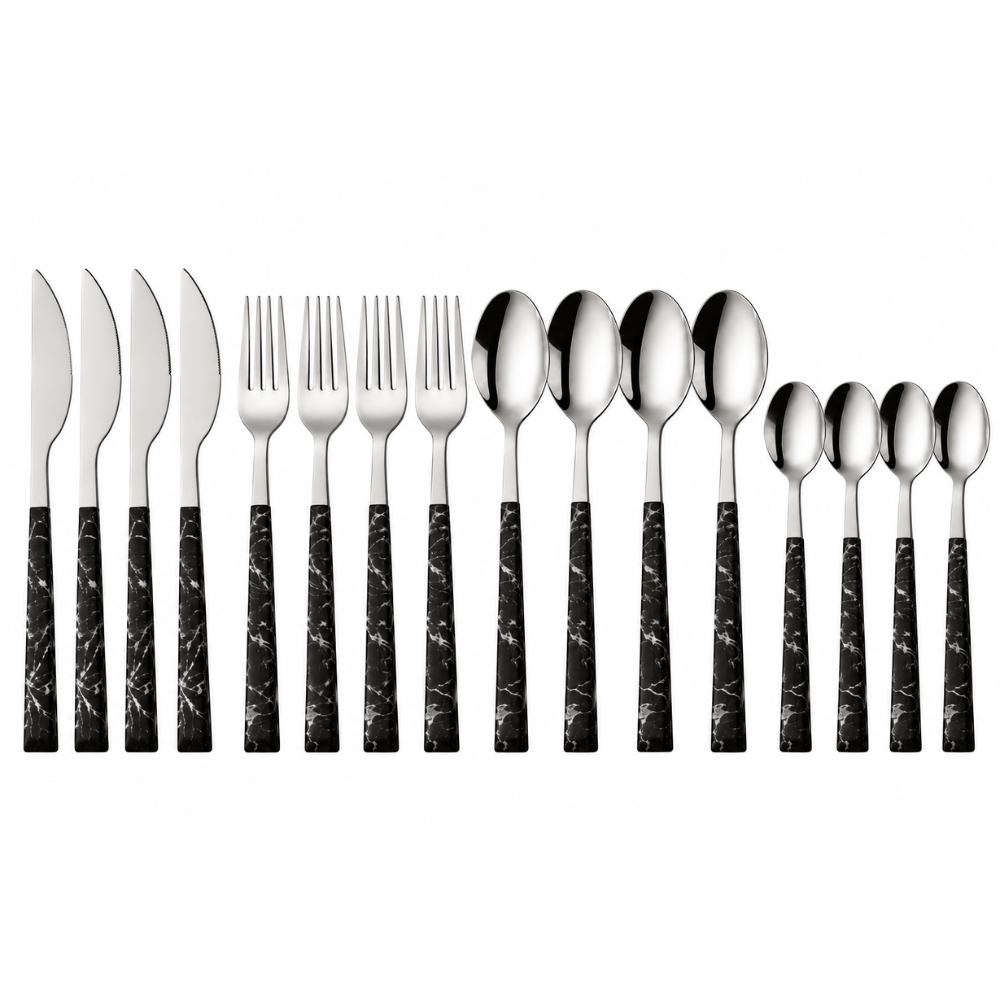 Elegantes Besteck-Set mit Holzimitat Griff - Stilvolles Essbesteck für Küche & Festlich gedeckten Tisch
