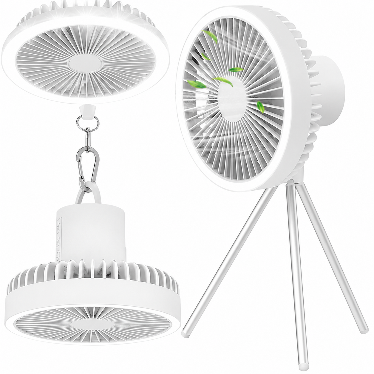 Camping Ventilator mit LED Licht USB Akku Powerbank Hängend oder mit Stativ für Zelt Outdoor